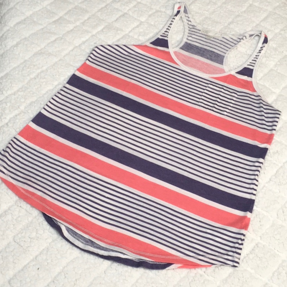 Coral navy and white striped tank top